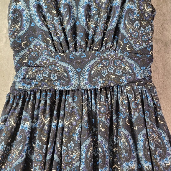 Covington Womens Babydoll Empire Waist Dress M Blue Paisley Ruched Heavy vibes - Picture 10 of 11